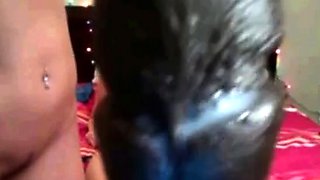 Two Brunettes, One Black Strapon