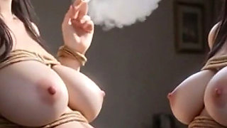 Japanese Girls Pregnants, Smoking Cigarettes While Tightly Bound in Bondage