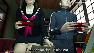 My stepsister invited me to dinner with her boyfriend, but it turned out she wanted to eat my huge cock and have me creampie