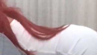 MILF in Sexy Clothes Take a Cock in Her Mouth and Cum on Her Tongue