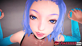 Brighid the Wet Anime Girl with Blue Hair POV Doggystyle with Perfect Ass, and Missionary on the Floor Ending in Creampie