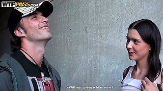 Small tit brunette teen fucks a big cock