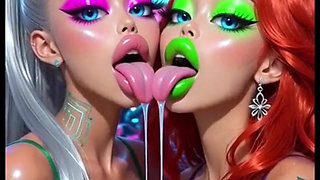 Funny Lesbians Tongue and Kiss Fetish, Ai Animation