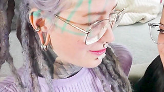 POV Threesome Hot Gothic Girls with Glasses Anal, ATM, Facial