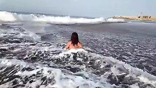 StepMom Blows StepSon on Nude Beach