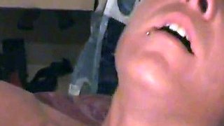 Girl pumps her pussy with a huge dildo