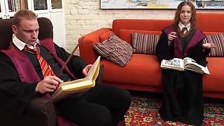 Hermione cosplayer gets to jerk off a hard wand and get orally fucked