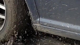 Car Stuck in Mud: Desperate Masturbation, Sloppy Blowjob & Public Facial Cumshot
