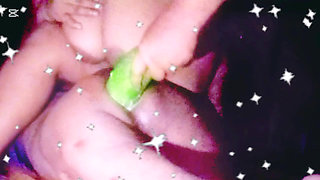 Girl friend fucked her boy friends by Big cucumber.