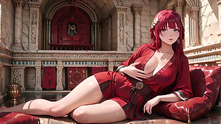Epic Stone Steps Vs Intimate Bedroom Contrast, Red off-shoulder Skirt Legs Spread Wide, Lazy Glance Ignites Desire!