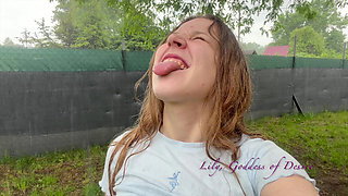 Crazy Shameless Girl Playing in the Rain