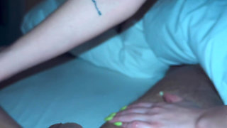 Long Green Neon Toenails Morning Footjob - Blonde MILF POV 4K