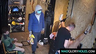 Big boobed MILF lies on her back while getting fucked hard in a gangbang