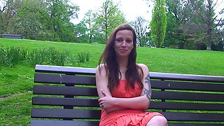 Pink labia close up of naive brunette