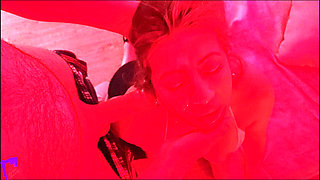 Horny Latina MILF in Red Light Spits on Cock, Sucks Balls, Gives Handjob and Facial Cumshot