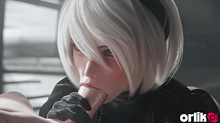 2b Nier Automata Blowjob & Town Cowgirl Fuck - Creamy Pussy & Creampie Ending 3D Animation