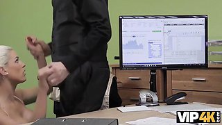 VIP4K. Busty blonde Blanche surrenders to the loan officer in the office: Porn
