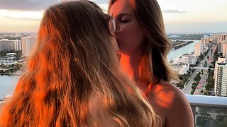 Delicious big boobies brunette lesbians outdoors