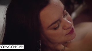 Curvy brunette goddess gets her muff treated like gold by attentive lover