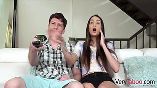 Stepbrother and Stepsister Battle for Remote, End Up Fucking Hard