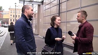 threesome in nature with cute blonde hooker