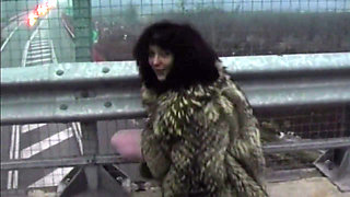 Horny MILF Stuffing Huge Dildo in Highway Adventure