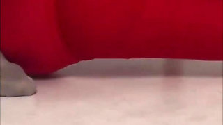 yoga in red tight leggings