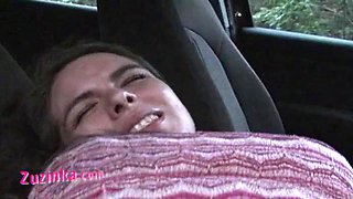 Zuzinka masturbates until orgasm in the car: Amateur, Brunette  Masturbation Porn