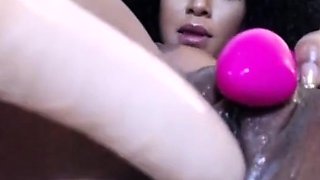 Slim Ebony Beauty Plays with Dildo on Webcam
