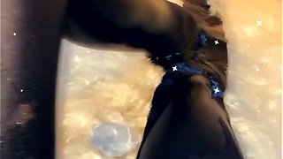 Deep throating milf slut in stockings jerks cock in hd