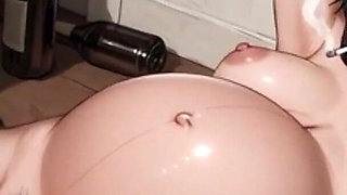 Smoking Pregnant Woman Bound Tight - Huge Belly & Wet Hairy Pregnant Pussy