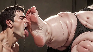 Giant SSBBW Dominates Slave with Foot Licking - Big Feet Worship