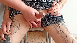 Mother-in-law Jerks off My Cock and Watches a Powerful Shot of Sperm Close up