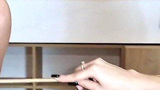 Lesdom Couple Ballbusts Slave - Foot Domination and Caning